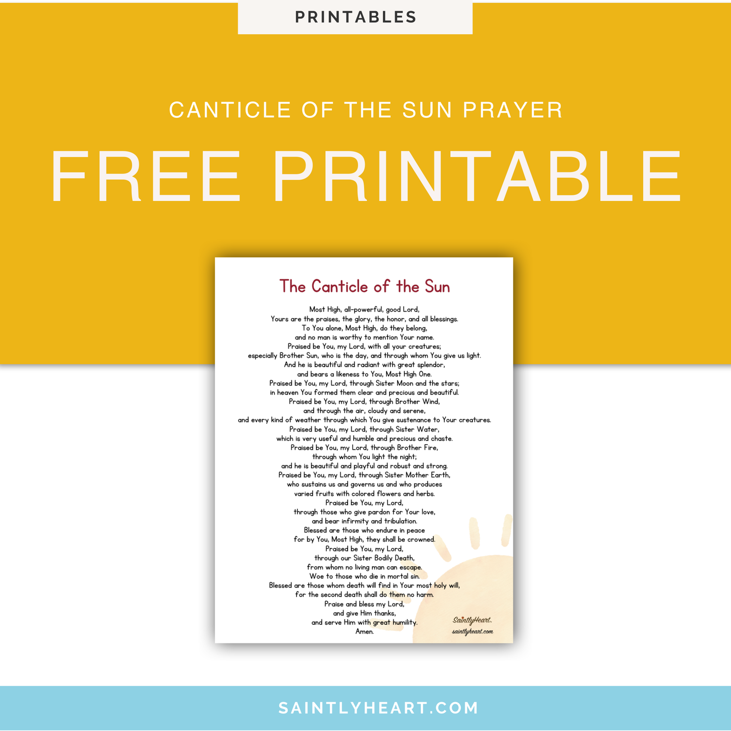 Free Printable: Canticle of the Sun Prayer